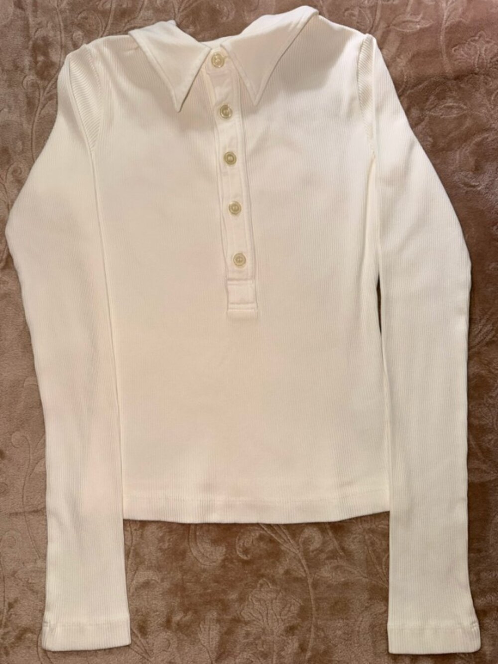 CITIZENS OF HUMANITY - Ribbed jersey polo shirt cream color, Size S - Picture 4 of 10
